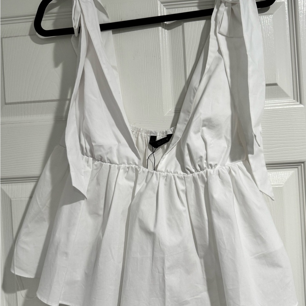 Zara White Sleeveless Bow Blouse - Picture 5 of 6